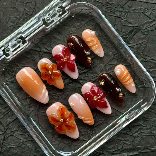 Cinnamon Apple Almond-Shaped Press-On Nails