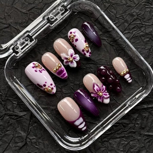 Concord Grape Almond-Shaped Press-On Nails