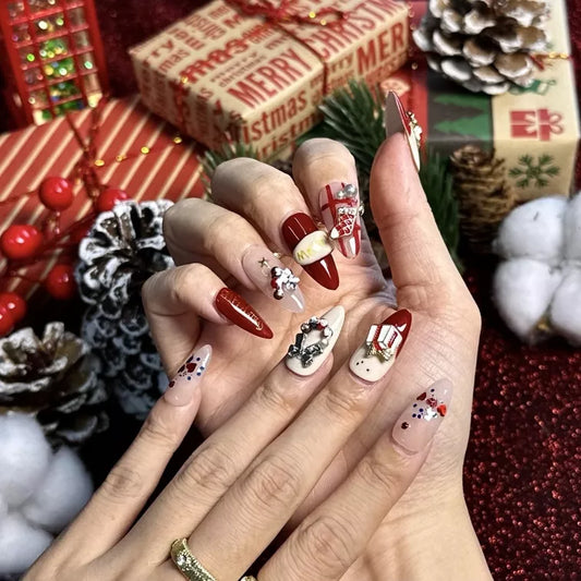 Santa Claus Almond-Shaped Press-On Nails