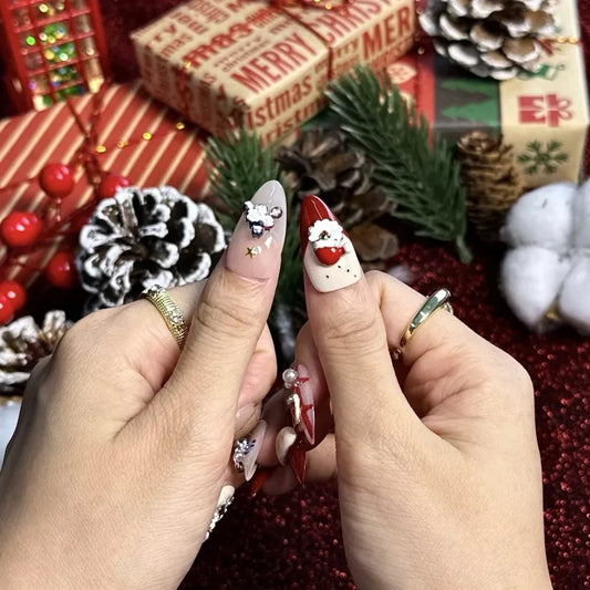 Santa Claus Almond-Shaped Press-On Nails