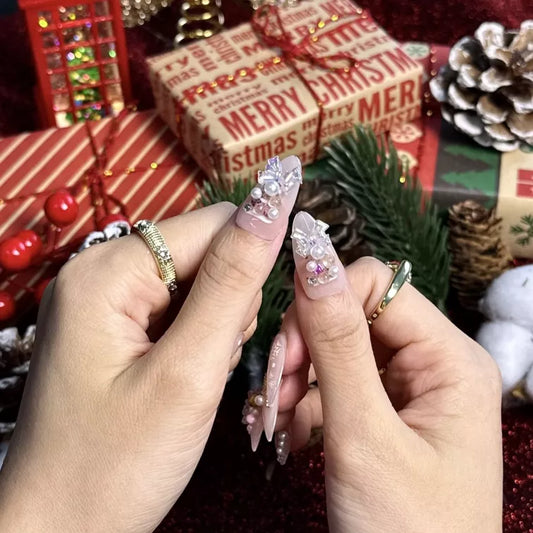 Pink Christmas Gift Almond-Shaped Press-On Nails