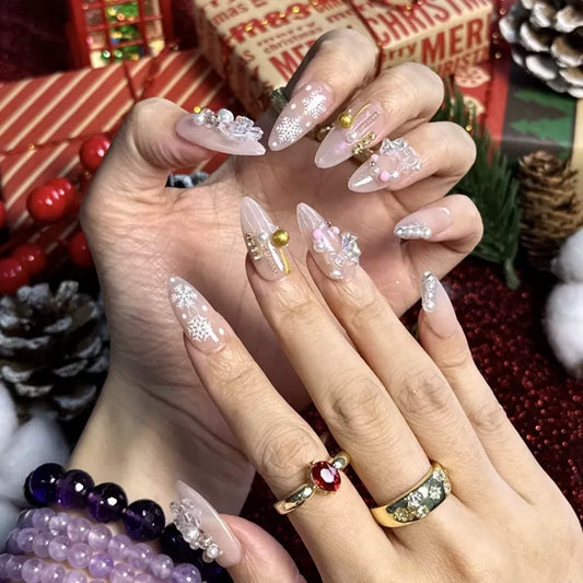 Pink Christmas Gift Almond-Shaped Press-On Nails