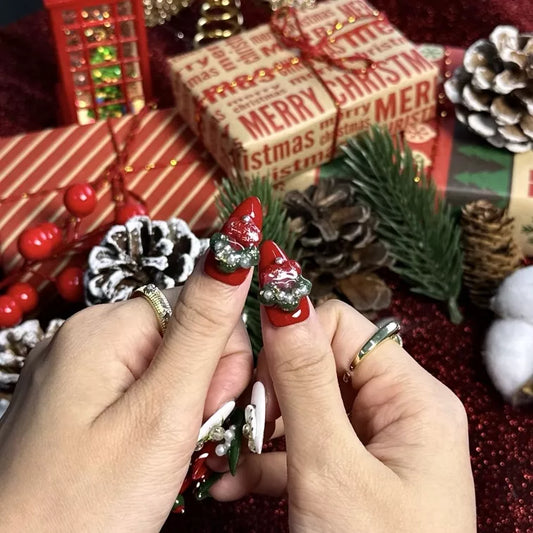 Merry Christmas Almond-Shaped Press-On Nails